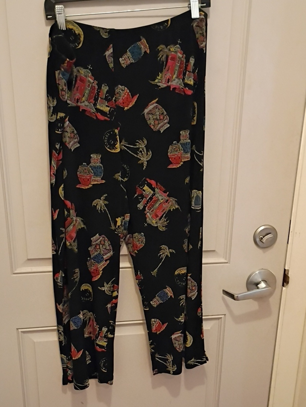 Coldwater Creek Black Wide-Leg Pants with Colorful Vintage Motif Size XL